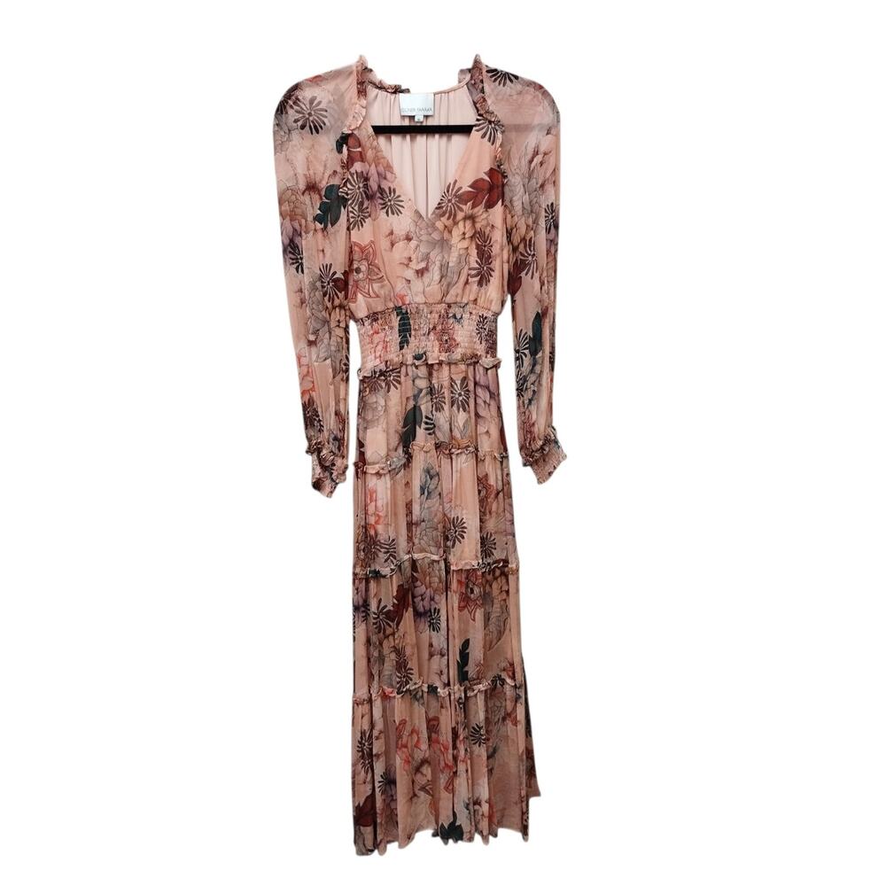 Gilner Farrar Womens Floral Ruffle Tiered Maxi Dress XS Smocked Cottagecore Boho